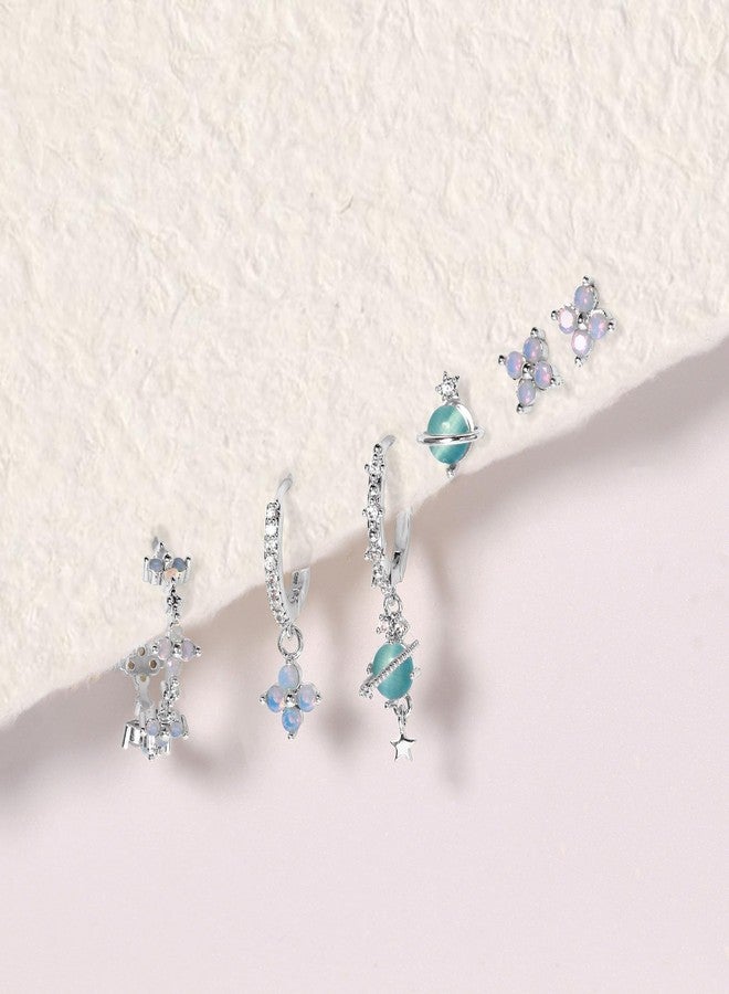 Krfy 6 Pcs Dainty Sterling Silver Post Earrings for Women - Hypoallergenic Cartilage Earrings for Women Mismatched Earrings 925 Sterling Silver Post Earring Sets for Multiple Piercing - Image 2